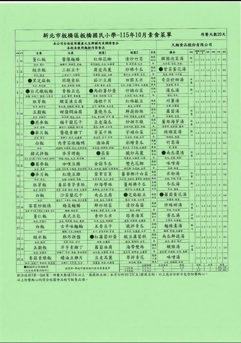 11510素菜單